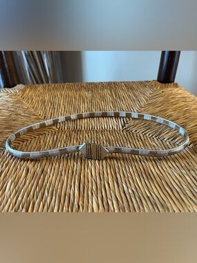 Vintage 80s Silver Metal Mesh Stretch Belt Geometric Hexagon Buckle 0/S